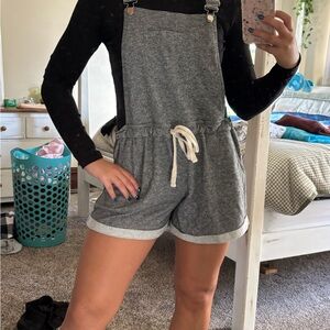 Gray Striped Overalls with Drawstring